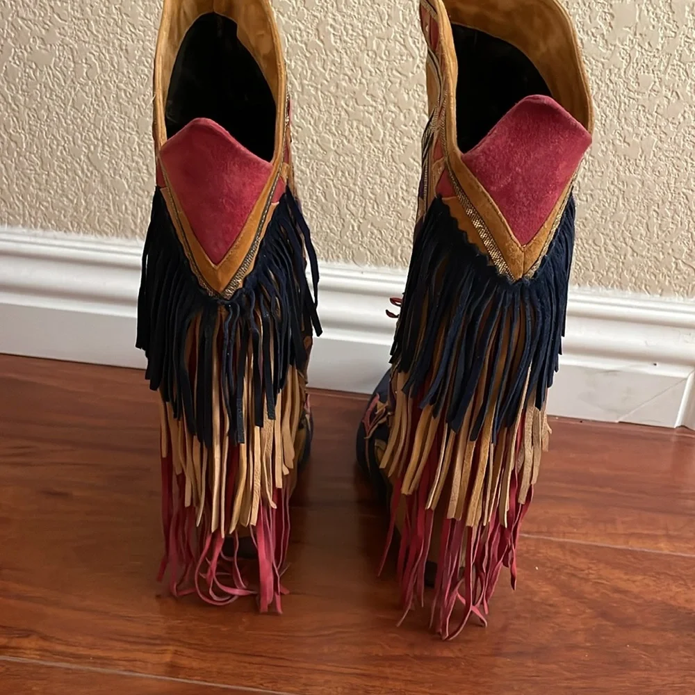 EL VAQUERO Suede Fringed High Boots Well Loved Size 6 - Picture 5 of 10